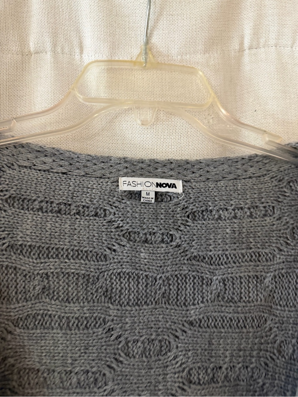 Fashion Nova Grey Cable-Knit Draped Wrap Sweater - Picture 3 of 5